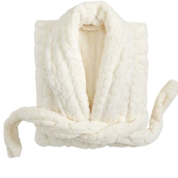 Pottery Barn Unisex NEW Size Medium Plush Cable Robe Ivory NWT - Picture 2 of 8